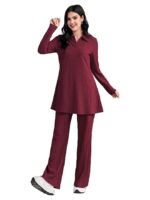 Women's Solid Color Two-Piece Set | Long Sleeve Top & Wide Leg Pants Co-ord Set